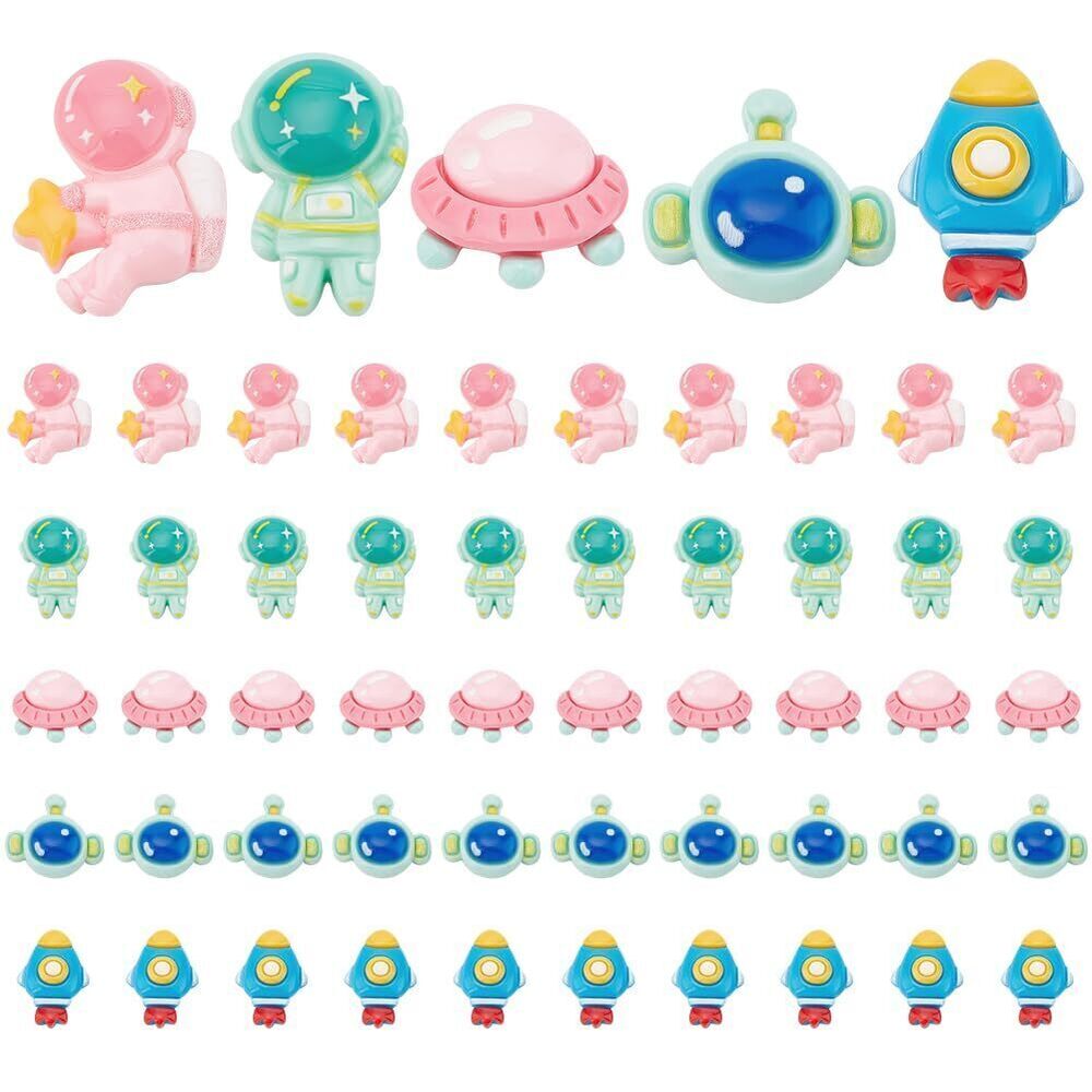 7162 50pcs Cosmos Resin Cabochons 5 Styles Space Theme Flatback Resin Tiles